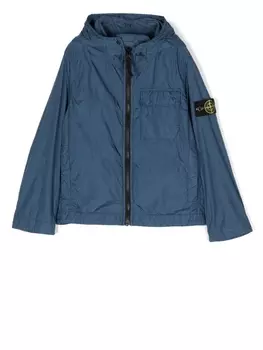 Stone Island Junior куртка с капюшоном и нашивкой-логотипом, синий