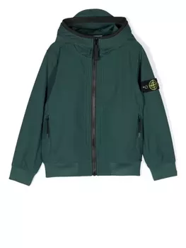 Stone Island Junior куртка с капюшоном и нашивкой-логотипом, зеленый