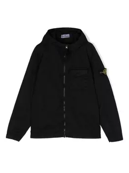 Stone Island Junior куртка с капюшоном и нашивкой-логотипом, черный