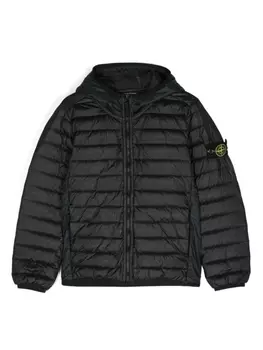 Stone Island Junior пуховик с капюшоном и логотипом Compass, черный