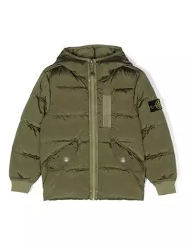Stone Island Junior пуховик с капюшоном и нашивкой Compass, зеленый