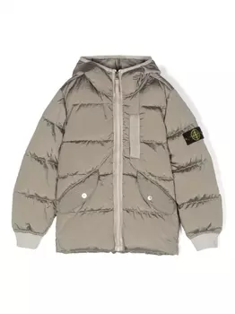 Stone Island Junior пуховик с капюшоном и логотипом Compass, нейтральный цвет