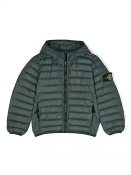 Stone Island Junior пуховик с капюшоном и нашивкой Compass, зеленый