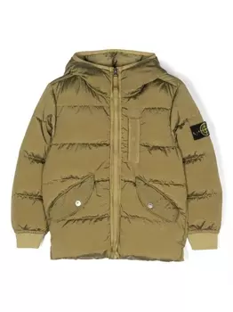 Stone Island Junior пуховик с капюшоном и нашивкой-логотипом Compass, зеленый