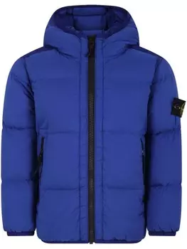 Stone Island Junior пуховик с капюшоном и нашивкой Compass, синий
