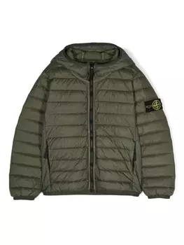 Stone Island Junior пуховик с логотипом Compass, зеленый