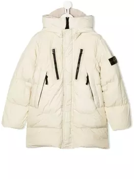 Stone Island Junior пуховик с нашивкой-логотипом, нейтральный цвет
