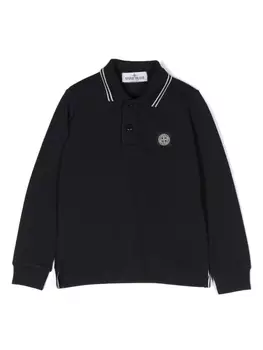 Stone Island Junior рубашка поло с длинными рукавами и логотипом, синий