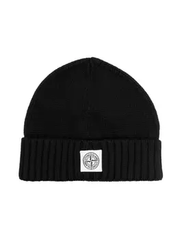Stone Island Junior шапка бини с нашивкой-логотипом, черный