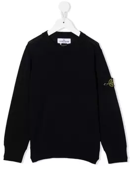 Stone Island Junior шерстяной джемпер с нашивкой-логотипом, синий