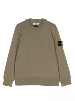Stone Island Junior шерстяной джемпер с нашивкой Compass, зеленый