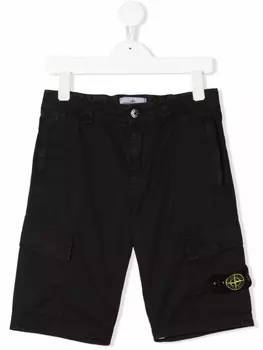 Stone Island Junior шорты карго с нашивкой-логотипом, черный