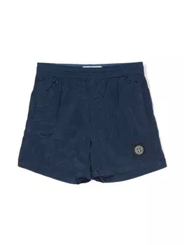 Stone Island Junior шорты с жатым эффектом и нашивкой-логотипом, синий