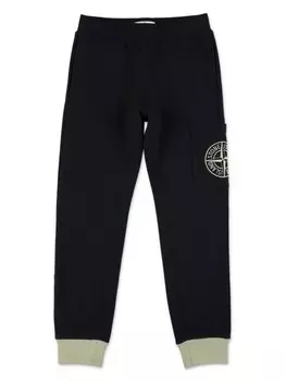 Stone Island Junior спортивные брюки из хлопка Compass Badge, черный