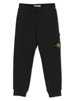 Stone Island Junior спортивные брюки с нашивкой Compass, черный