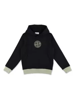 Stone Island Junior толстовка с капюшоном Compass Badge из хлопка, черный