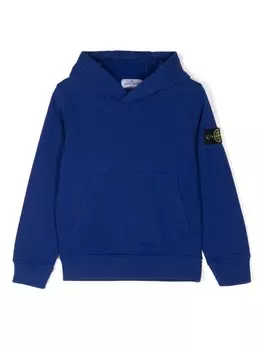 Stone Island Junior толстовка с капюшоном из хлопка с изображением компаса, синий