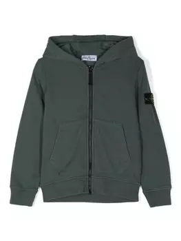 Stone Island Junior толстовка с капюшоном на молнии с изображением компаса, зеленый