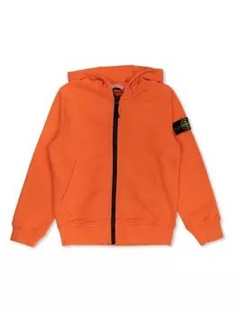 Stone Island Junior толстовка с капюшоном на молнии с логотипом, оранжевый