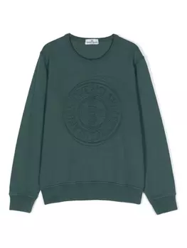 Stone Island Junior толстовка с вышитым логотипом, зеленый