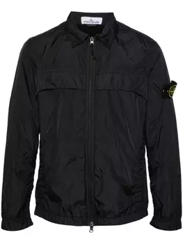 Stone Island куртка-рубашка с нашивкой Compass и жатым эффектом, черный