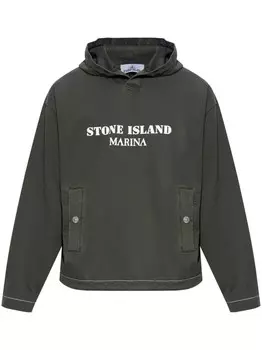Stone Island logo-print cotton hoodie, серый