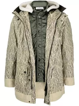 Stone Island многослойная парка с принтом Rain Camo, нейтральный цвет