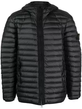 Stone Island пуховик с капюшоном и нашивкой Compass, черный