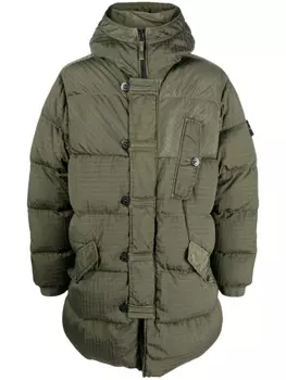 Stone Island пуховик с капюшоном и нашивкой Compass, зеленый