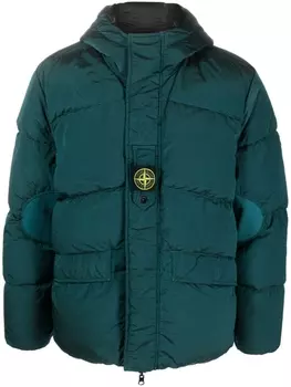 Stone Island пуховик с логотипом Compass, зеленый