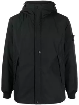 Stone Island пуховик с нашивкой Compass и капюшоном, черный