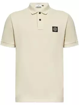 Stone Island рубашка-поло из пике с аппликацией в виде компаса, нейтральный цвет