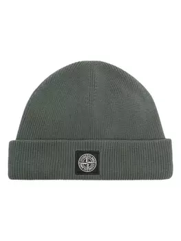 Stone Island шапка бини с нашивкой Compass, зеленый