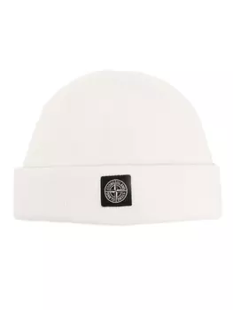 Stone Island шапка бини с нашивкой Compass, белый
