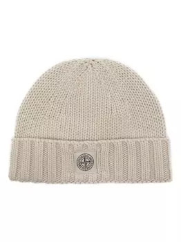 Stone Island шапка бини с нашивкой-логотипом, нейтральный цвет
