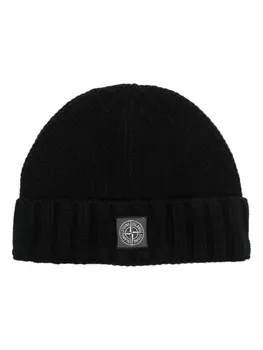 Stone Island шапка бини с нашивкой-логотипом, черный