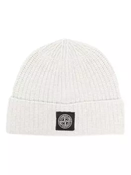Stone Island шапка-бини с нашивкой в виде компаса, серый