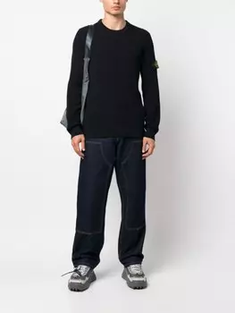 Stone Island шапка бини в рубчик с нашивкой Compass, синий
