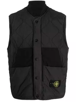 Stone Island стеганый жилет с нашивкой Compass, черный