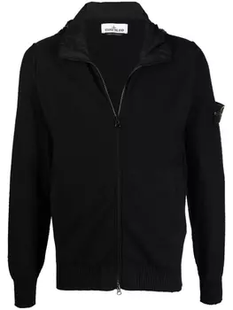 Stone Island свитер на молнии с нашивкой-логотипом, черный