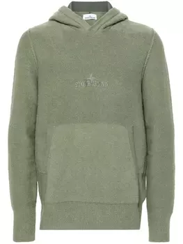 Stone Island трикотажное худи с вышитым логотипом, зеленый