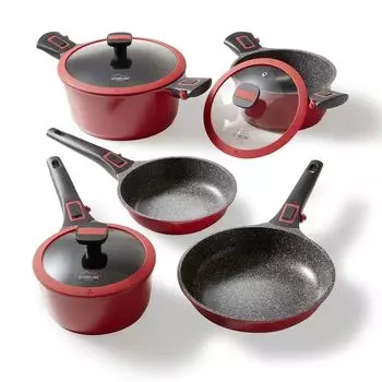 STONELINE Imagination PLUS Набор посуды, 8 предметов, со съемными ручками, красный