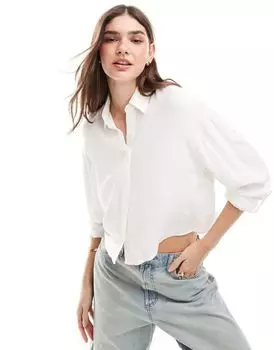 Stradivarius – Белая короткая рубашка под лен