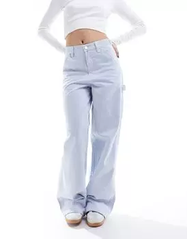 Stradivarius — Carpenter — Джинсы с широким низом синего цвета в полоску