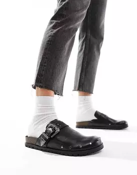 Stradivarius – черные шлепанцы с пряжками в ковбойском стиле