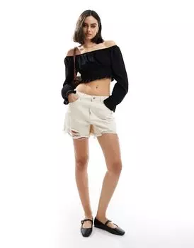 Stradivarius – черный текстурированный топ с открытыми плечами