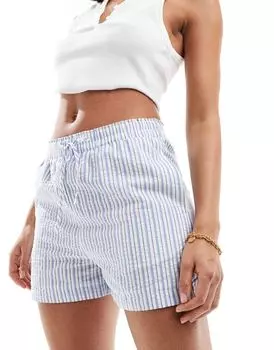 Stradivarius – хлопковые шорты в синюю полоску без застежки