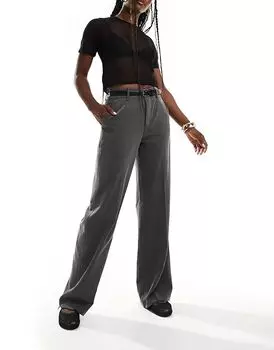 Stradivarius – Элегантные брюки серого цвета с поясом