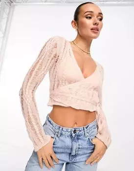 Stradivarius – кардиган-балерина нежно-розового цвета с завязками