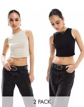 Stradivarius – Комплект из 2 бесшовных топов бежевого и черного цветов